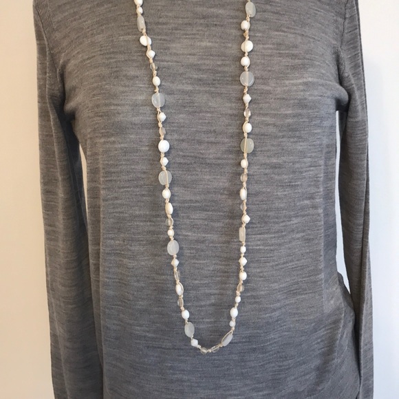 White Glass Bead and Rope Necklace - Picture 2 of 5